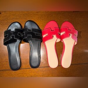 Crown and Ivy Stylish Black and Red Women's Sandals